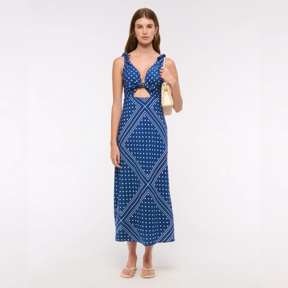 Abercrombie & Fitch Tie Front Mosaic Style Midi Dress. Sz-L